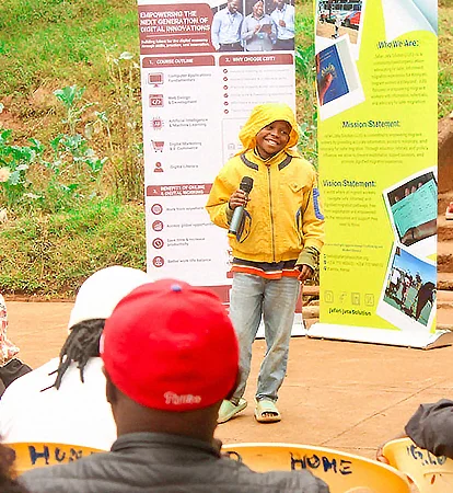 Volunteers interacting with children